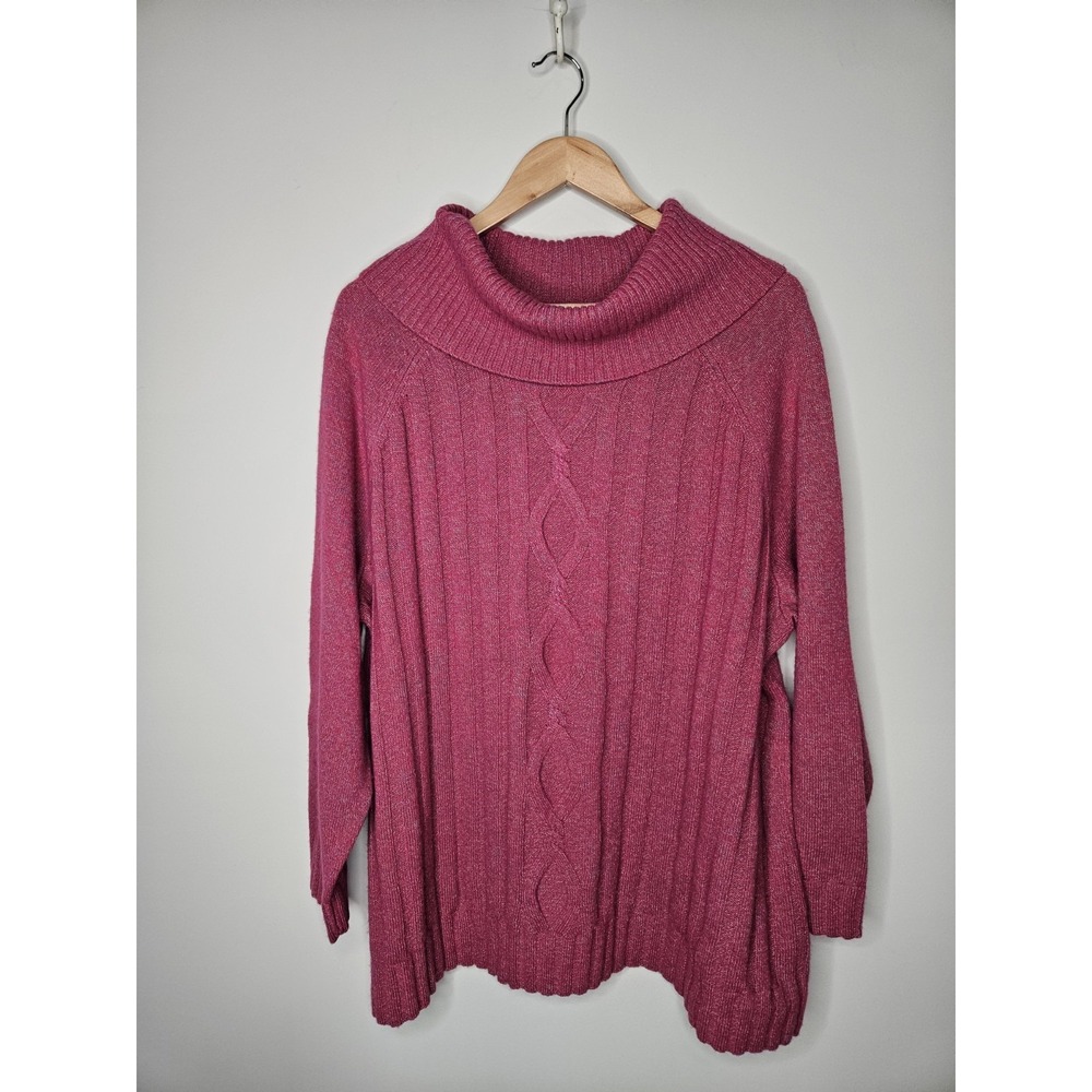 Talbots Sweater 3XP Petite Cowlneck Pink Merino Wool Cotton Coastal Preppy Cable